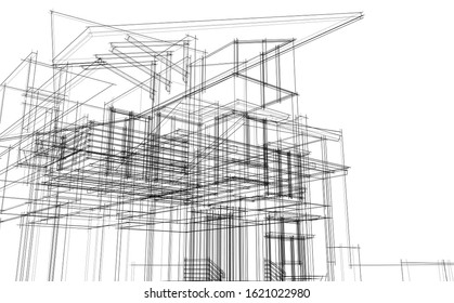 House building architecture concept sketch 3d illustration