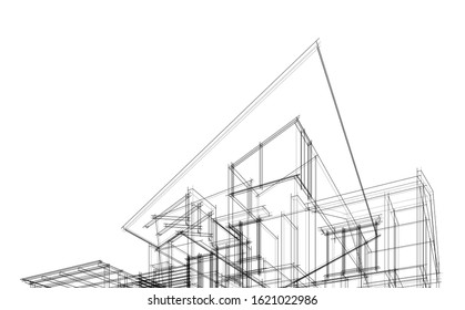 House building architecture concept sketch 3d illustration