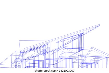 House building architecture concept sketch 3d illustration