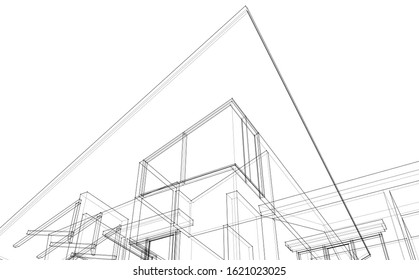 House building architecture concept sketch 3d illustration