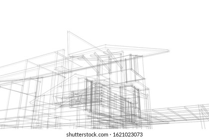 House building architecture concept sketch 3d illustration