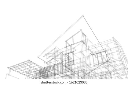 House building architecture concept sketch 3d illustration