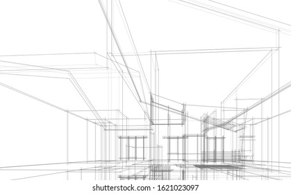 House building architecture concept sketch 3d illustration