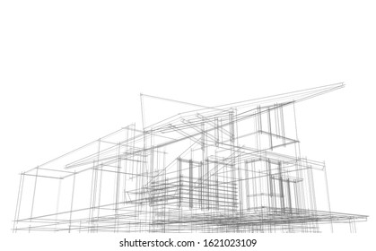 House building architecture concept sketch 3d illustration