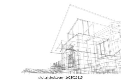 House building architecture concept sketch 3d illustration