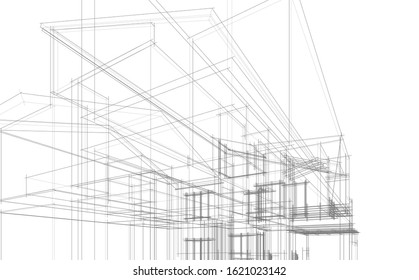 House building architecture concept sketch 3d illustration