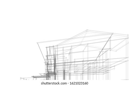House building architecture concept sketch 3d illustration