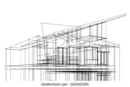 House building architecture concept sketch 3d illustration