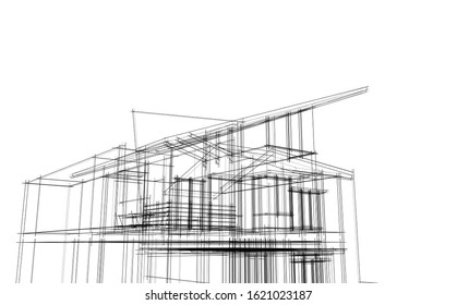 House building architecture concept sketch 3d illustration