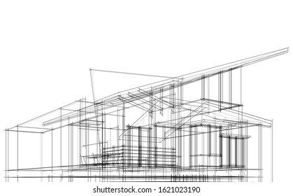 House building architecture concept sketch 3d illustration