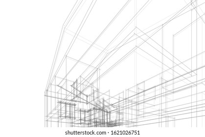 House building architecture concept sketch 3d illustration