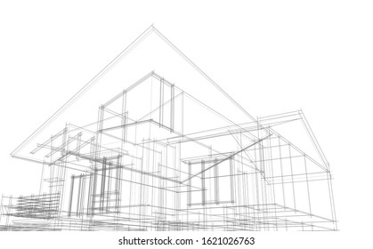 House building architecture concept sketch 3d illustration