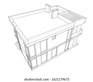 House building architecture concept sketch 3d 