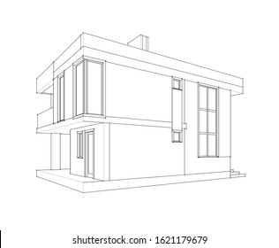 House building architecture concept sketch 3d 