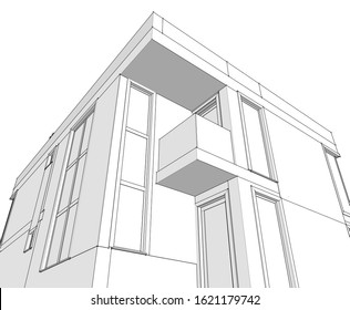 House building architecture concept sketch 3d 