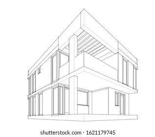 House building architecture concept sketch 3d 