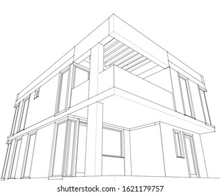 House building architecture concept sketch 3d 