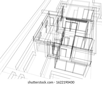 House building architecture concept sketch 3d 