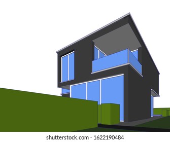 House building architecture concept sketch 3d 