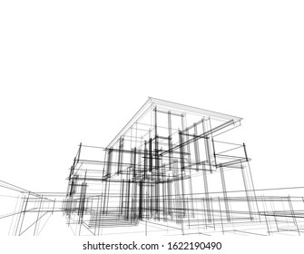 House building architecture concept sketch 3d 