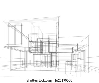 House building architecture concept sketch 3d 