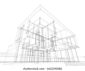 House building architecture concept sketch 3d 