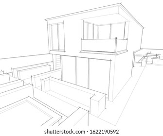 House building architecture concept sketch 3d 