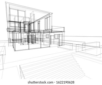 House building architecture concept sketch 3d 