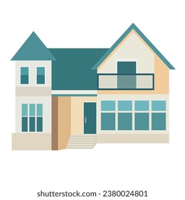 House building architecture front view, residential property or real estate, flat design illustration