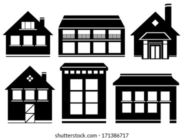 House and Building black & white icon set 