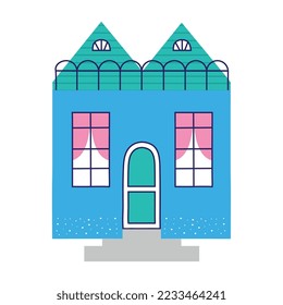 house building blue hand draw