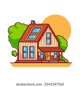House Building Cartoon Vector Icon Illustration. Building Object Icon Concept Isolated Premium Vector. Flat Cartoon Style