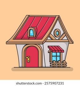 House Building Cartoon Vector Icon Illustration. Building 
Object Icon Concept Isolated Premium Vector. Flat Cartoon 
Style