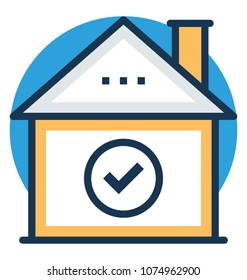 
House building with check mark showing house available for rent concept
