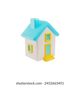 House building with chimney pipe 3D style vector illustration. Cartoon cute isometric home, hotel or office apartment isolated. Real estate construction icon. Volumetric kids toy, game asset