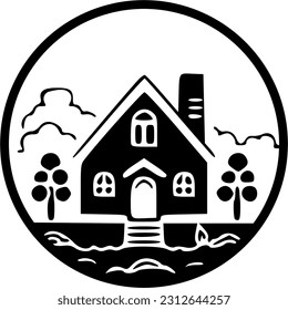 House building circle black outlines vector illustration