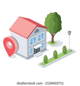 House Building, City Street, Map Tag, Geolocation. Vector 3d Line Isometric, Color Web Icons, New Flat Style. Creative Design Idea For Infographics.