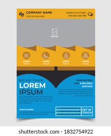 House, Building or Construction Flyer vector Template. Construction Brochure Cover, Poster template.	