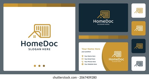 House Building And Document Design Logo With Line Model. Premium Vector. Business Card