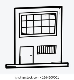 Icono vectorial de doodle de construcción de casa. Línea dibujada a mano en la ilustración del esbozo de dibujo.