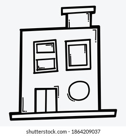 Häuserbaudoodle, Vektorsymbol. Zeichnen Skizze Illustration handgezeichnet Linie.
