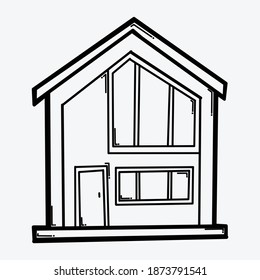 Icono vectorial de doodle de construcción de casa. Línea dibujada a mano en la ilustración del esbozo de dibujo.