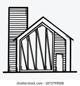Icono vectorial de doodle de construcción de casa. Línea dibujada a mano en la ilustración del esbozo de dibujo.