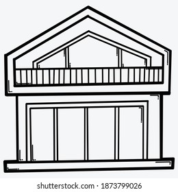 Icono vectorial de doodle de construcción de casa. Línea dibujada a mano en la ilustración del esbozo de dibujo.