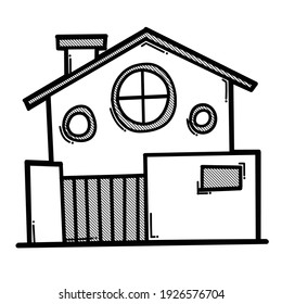 Icono vectorial de doodle de construcción de casa. Línea dibujada a mano en la ilustración del esbozo de dibujo.