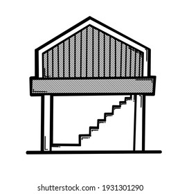 Icono vectorial de doodle de construcción de casa. Línea dibujada a mano en la ilustración del esbozo de dibujo.