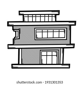 Häuserbaudoodle, Vektorsymbol. Zeichnen Skizze Illustration handgezeichnet Linie.