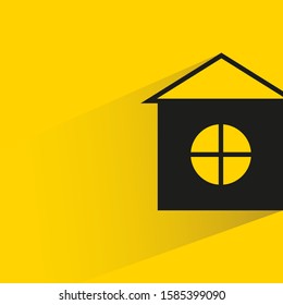 house building with drop shadow yellow background