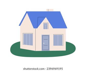 House building facade. Home exterior. Residential construction, abstract property. Real estate, architecture outdoor. Dwelling structure and lawn. Flat vector illustration isolated on white background