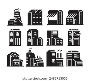 house building and factory icons set vector illustration